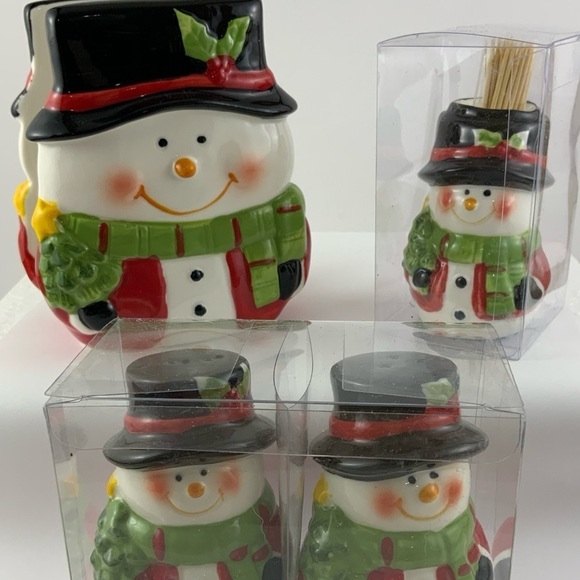 Christmas Snowmen Kitchen Set Hand Painted Ceramic Accessories 4 Holiday Pieces - Picture 5 of 10